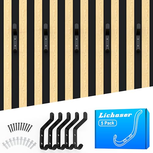 Lichaser 5 Pack Black Acoustic Panel Wall Hooks, Decorative Wall Hooks Screw in Sound Panel and Wood Slats, 0.5 in Metal Hanger for Hanging Coat, Hat, Towel, Backpack, Bags, Purse - size: 5 Pack