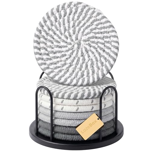 Lazebox Coasters Set of 8 for Drinks, 4 Inch Large Coasters for Coffee Table, Tabletop Protection for Hot & Cold Drinks, Versatile Coasters for Home Decor, Non-Slip & Easy to Clean, Gray - color: Gray