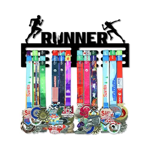 Resama Medal Hanger Holder Display Wall Rack Frame Shelf-Medal Hanger Awards Ribbon Soccer,Gymnastics,Holder Display Rack for 60 Medals - color: Runner