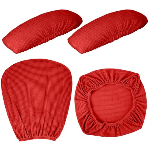 Tallew 4 Pcs Office Chair Covers Set Computer Universal Protective Stretchable Chair Seat Covers Desk Armrest Slipcovers Pads Office Cushion Backrest for Rotating (XL,Red) - color: Red