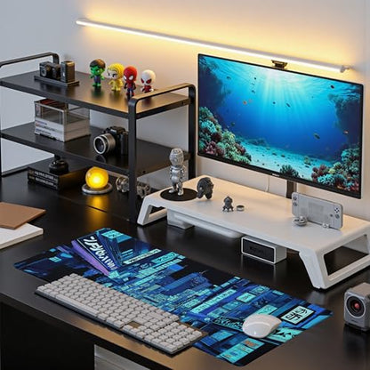 Dark Blue Japanese Gaming Mouse Pad Abstract Anime Mat 31.5x11.8 Inch Tokyo Pixel Street Texture Non-Slip Rubber Base Kawaii Mousepad Stitched Edges Keyboard Desk Pad for Office and Home Game - color: Japanese Street