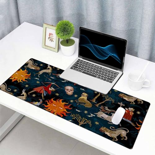 Mouse Pad Gaming, Large Mouse Pads for Desk, Keyboard Mouse Mat Desk Pad, Non-Slip Rubber Base with Stitched Edges Mousepad, 31.5x15.7in Medieval Astrology - color: Medieval Astrology, size: 31.5L x 15.7W inches