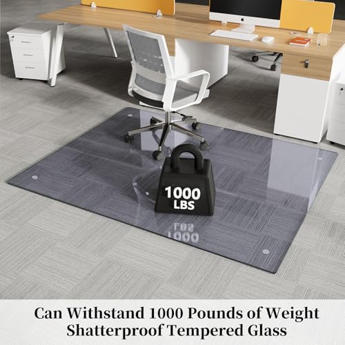 Glass Chair Mat 36" x 46" Heavy Duty Tempered Glass Office Chair Mat, Glass Floor Mat with Round Corner and Polished Edge for Smooth Glide, Office Chair Mat for Carpet, Hardwood Floor, Grey - color: Grey, size: 46" x 36"