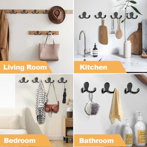 25 Pack Coat Hooks Wall Hooks for Hanging, Heavy Duty Double Prong Metal Hook Wall Mounted for Living Room, Bathroom, Kitchen, Bedroom for Coat, Bag, Scarf, Towel, Hat, Key, Cup (Black) - color: Black-25pack