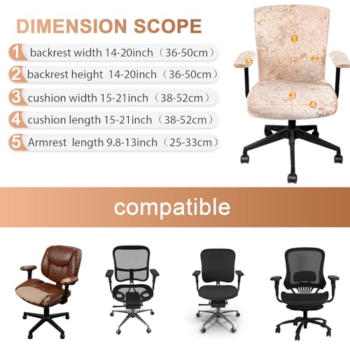 Tallew 4 Pcs Office Chair Covers Set Computer Universal Protective Stretchable Chair Seat Covers Desk Armrest Slipcovers Pads Office Cushion Backrest for Rotating(Gold) - color: Gold