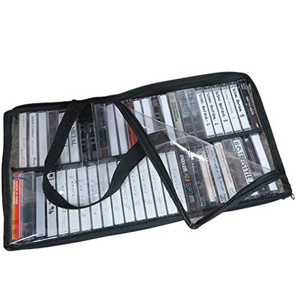 Evelots Cassette Tape Bag – See Thru Organizer Storage with Handles - Easy Carrying Case - No Dust or Moisture - Holds 200 Tapes with Cases - size: 4-Pack (Holds 200), style: Cassette Tape Bag