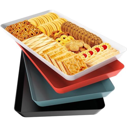 WOWBOX 4 pcs Serving Tray for Entertaining, Serving Platters for Snacks, Fruit, Cookies, Dessert, Reusable Plastic Trays for Serving Food, (White, Black, Green, Red) - color: 4-multi Color