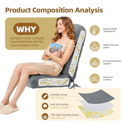 Rocking Chair Cushion - Chenille Fabric, High-Density Sponge, Durable Comfort Double-Sided Tufted Seat Pads with Ties, Chenille︱Light Grey, 44x19x4 inch - color: Reversible | Light Grey