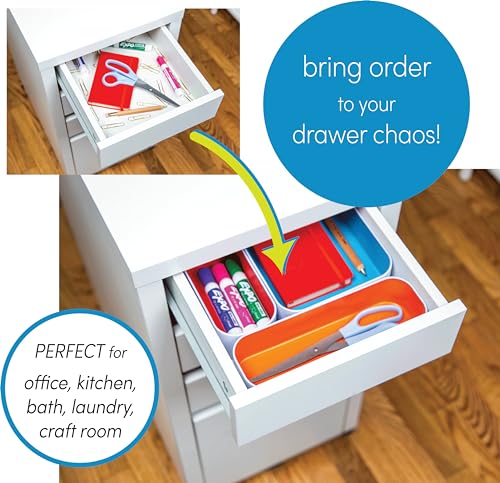 Three by Three Seattle 10 Piece Metal Organizer Tray Set for Storing Makeup, Stationery, Utensils, and More in Office Desk, Kitchen and Bathroom Drawers (1 Inch, Blue Black Red and Dots) - color: Blue, Black, Red, Dots, size: 10 Piece