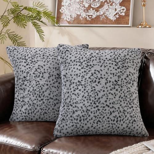 SYSLOON Faux Fur Cheetah Print Pillow Covers 18x18 Inch Set of 2, Leopard Print Decorative Pillow Covers Home Decor for Living Room Sofa & Bed, Dark Gray - color: Dark Gray, size: 18" x 18" (Pack of 2)