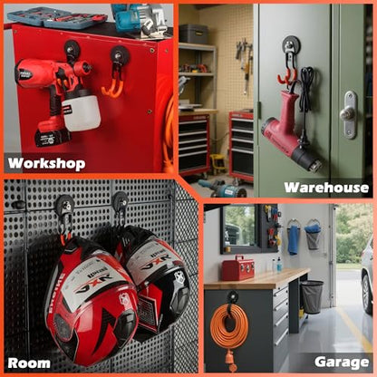 ULIBERMAGNET New Upgraded Garage Strong Magnetic Hooks, 4 Pack Heavy Duty Large J Hooks with Magnet, Anti-Slip Coating Magnet Hooks for Garden Tools, Ropes,Drill - style: V1 PRO 2.59" Medium J Orange 4PC