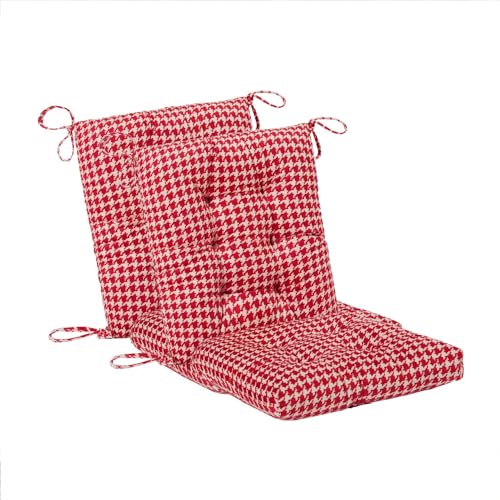 Outdoor Patio Cushion, Rocking Chair Cushion, Tufted Pads, Set of Upper and Lower with Ties Pack of 2 (2 Sets) - Back 20"×17", Seat 17"×17" (Red Houndstooth) - color: Red Houndstooth