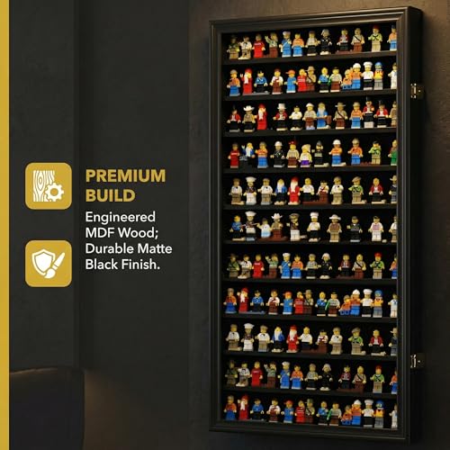 DisplayGifts Building Block Toy Minifigures Miniatures Thimble Display Case Wall Cabinet Standing Plates Included, UV Protection Door Black Finish Frame - size: X Large - Black