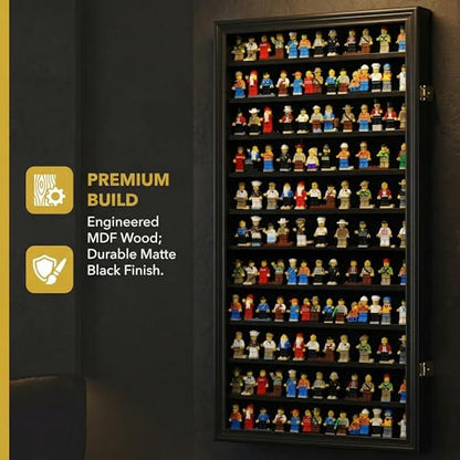 DisplayGifts Building Block Toy Minifigures Miniatures Thimble Display Case Wall Cabinet Standing Plates Included, UV Protection Door Black Finish Frame - size: X Large - Black