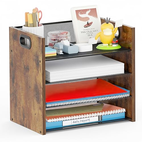Desk Organizer, 4 Tier Desktop File Organizer and Paper Tray Organizer, Office Desk Accessories for Mail, Documents, Papers, Notebooks and Home Office Storage - size: 4 Tier