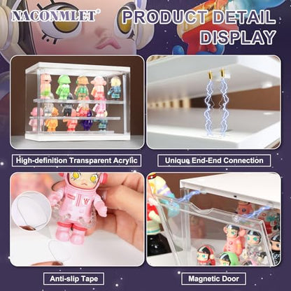 LED Acrylic Display Case 2Pack, Funko Pop & Collectibles -Dustproof Stackable Showcase with Adjustable Shelves & Magnetic Door - Ideal for Mini Figures, Toys & Jewelry Display - size: 2PACK