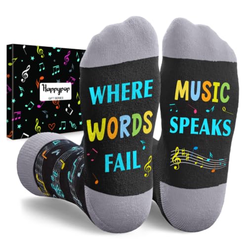 HAPPYPOP Music Gifts for Music Lovers - Guitar Saxophone Violin Socks for Musicians Players - color: Music Speaks