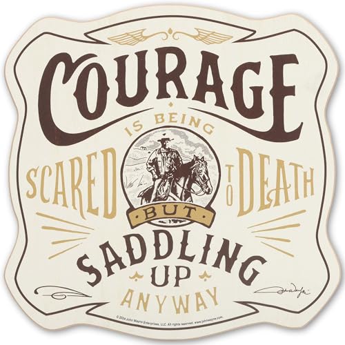 Open Road Brands John Wayne Courage is Saddling Up Anyway Wood Wall Decor - Vintage John Wayne Cowboy Sign for Man Cave or Office - color: Cream