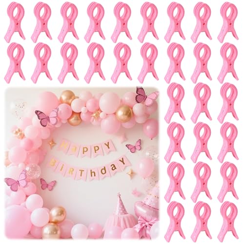 PUGPIU 30 Pack Balloon Arch Clips for Backdrop, 3.5 Inch Pink Spring Clamps | Plastic Balloon Clips for Arch, Great for Backdrop Stand, Birthday Wedding Decoration, Hang-drying, Beach Towels, Photos - color: Pink3