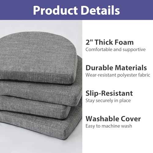 IPYNBAP Chair Cushions for Dining Chairs, Kitchen Chair Cushions, 16'' x 16'' x 2'', Non Slip Indoor Seat Cushions, Chair Pads for Dining Chairs with Ties & Removable Cover, Set of 4, Dark Grey - color: Dark Grey, size: 4 Count(Pack of 1)