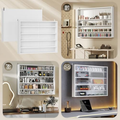HOMCOM 5-Tier Display Cabinet, Glass Door Cabinet with Adjustable Shelves, Wall-Mounted Display Case for Playroom, Bedroom, White - color: White