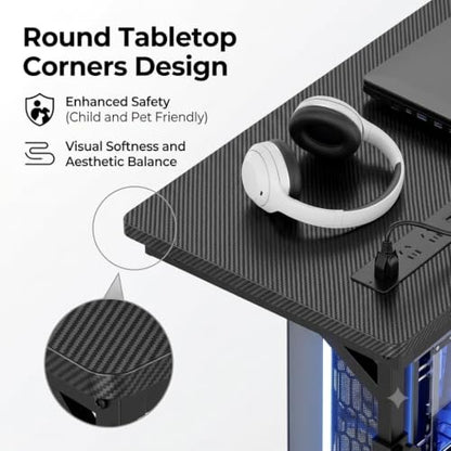 Besiost Computer Tower Stand with Outlets, PC Stand for Floor, 24" | 4 Levels Manual Height Adjustable PC Stand for Carpet Under Desk, Rolling Computer Cart with Wheels, Carbon Fiber Black - size: 24"