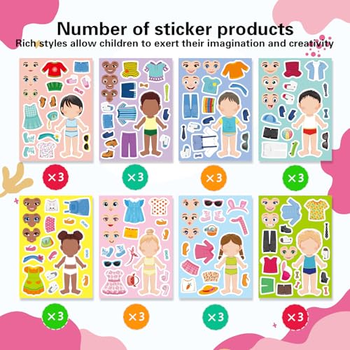24 Sheets Make a Face and Dress Up Stickers for Girls Boys, Make Your Own Stickers for Kids Toddlers, Preschool Children Crafts Party Favor, Rewards, Art Craft, Birthday Gift - style: Make a Face and Dress Up