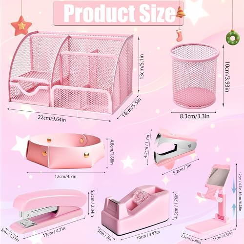 Pink Desk Accessories, 24Pcs Pink Office Supplies and Desk Organizers, with Tape Dispenser, Stapler, Staple Remover, Ect, Gift Box Packaging - color: Pink
