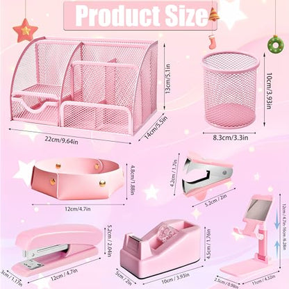 Pink Desk Accessories, 24Pcs Pink Office Supplies and Desk Organizers, with Tape Dispenser, Stapler, Staple Remover, Ect, Gift Box Packaging - color: Pink