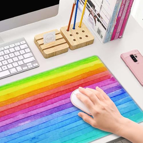 Large Gaming Mouse Pad - XL Desk Mat for Keyboard Mice - Extended Long Thin Rainbow Stripes - 31.5 x 11.8 Inch - color: Rainbow Stripes
