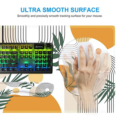 iCasso Mouse Pad and Keyboard Wrist Rest Set, 4in1 XXL Large Mousepad +Keyboard Pad+Mouse Wrist Rest+Coaster with Wrist Support, Ergonomic Desk Pad Mat for Home Office Table Computer-Elm Leaf - color: Elm Leaf