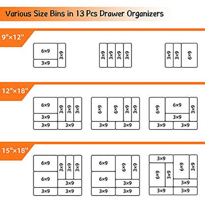 Gonice 13 PCS Drawer Organizer Tray, Interlocking Office Desk Drawer Storage, Black Plastic Organizer Bins for Office Supplies and Tools, Desk Drawer Organizer for Bathroom and Kitchen - size: 13 PCS black