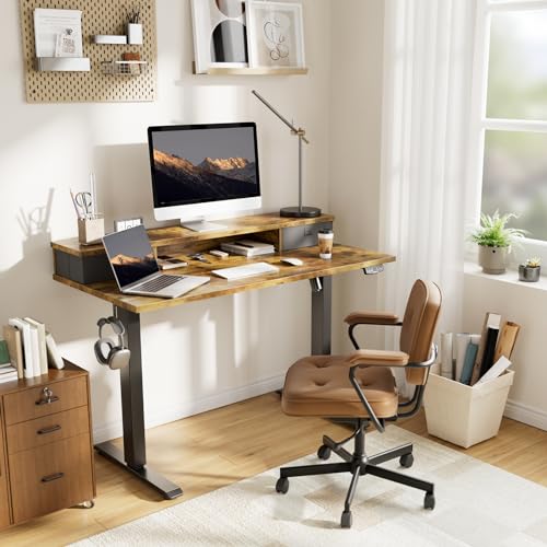 Agilestic 40 x 24 Inches Height Adjustable Electric Standing Desk with 2 Drawers, Stand Up Electric Standing Desk Adjustable Height, Sit and Stand Computer Table with Splice Board, Rustic Brown - color: Rustic Brown, size: 40 x 24 Inches with 2 drawers