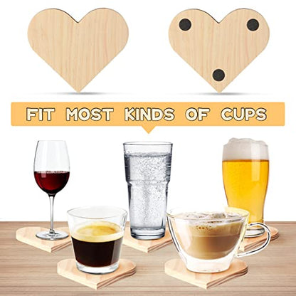 12 Pieces Unfinished Wood Coasters, GOH DODD 4.5 Inch Wooden Slices Blanks Bulk Set with Foot Pads for DIY Crafts Laser Engraving Wood Burning Staining Painting Decoupage Valentine's Day, Heart - color: Heart-12pcs