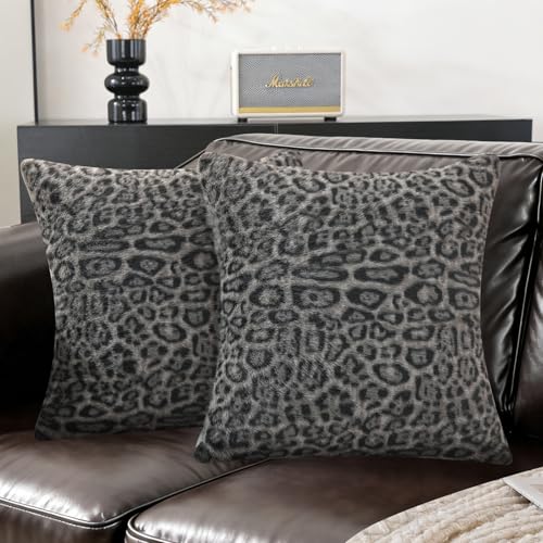 SYSLOON Cheetah Print Throw Pillow Covers 18x18 Inch Set of 2, Leopard Print Decorative Pillow Covers Home Decor for Living Room Sofa & Bed,Gray Leopard - color: Gray Leopard, size: 18" x 18" (Pack of 2)