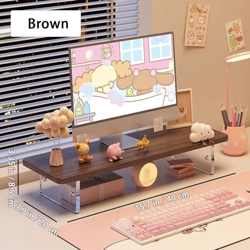 Monitor Stand Riser 2.16/3.34 Inch 2 Height Adjustments Acrylic Stand with Installation Tool, Desk Organizer Accessories Office Desk Storage Rack Screen/PC/Printer/Laptop Riser 7.8 x 15.7 Inch (Brown) - color: Brown