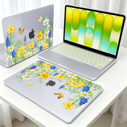 Case for 2026 MacBook Neo 13 Inch A18 Pro Chip Model A3404, Scratch-Resistant Hard Shell Case with Keyboard Cover, Screen Film, Silicone Dust Plugs & Webcam Cover, Yellow Floral & Butterfly - color: Yellow Floral & Butterfly