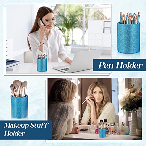 Sabary 8 Pcs Blue Pens with Pen Holder for Desk Glitter Crystal Diamond Cute Ballpoint Fancy Pencil Holder Bling Desk Organizer for Women Girls School Office Supplies Wedding Graduation Gifts - color: Blue