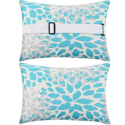 Juexica 2 Pack Chaise Lounge Pillow with Strap Outdoor Waterproof Beach Chair Neck Headrest Pillow Adjustable Elastic Band for Hammock Lumbar Recliner Pillows for Patio Pool Chair(Advanced Style) - style: Advanced Style