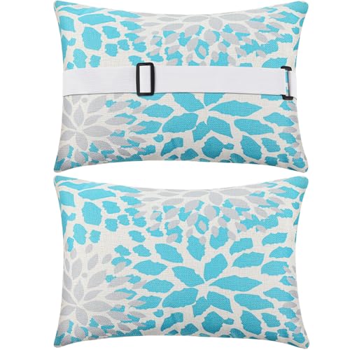 Juexica 2 Pack Chaise Lounge Pillow with Strap Outdoor Waterproof Beach Chair Neck Headrest Pillow Adjustable Elastic Band for Hammock Lumbar Recliner Pillows for Patio Pool Chair(Advanced Style) - style: Advanced Style