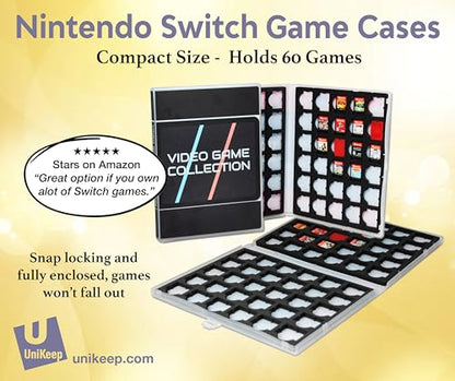 UniKeep Game Case for Nintendo Switch Cartridges - Holds 60 Games Securely in Foam (black and stripes) - color: black and stripes