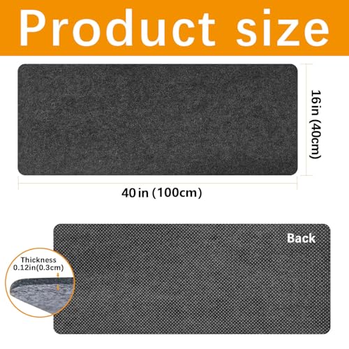 2 PCS Large Felt Desk mat, 40''x16'' with Non-Slip Full Desk Mouse Pad,Office Computer Desk for Keyboard Mat,Felt Desk Mat for Desk Pad Protector（100x40cm） - color: 2 Pcs Dark Gray