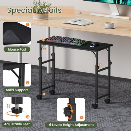 Snughome Mobile Keyboard Tray with Mouse Pad, Height Adjustment 21.6"-31.1", Keyboard Standing Desk, Rolling Under-Desk Extender with Lockable Casters, Desk Accessories for Home Office, Black - color: Black