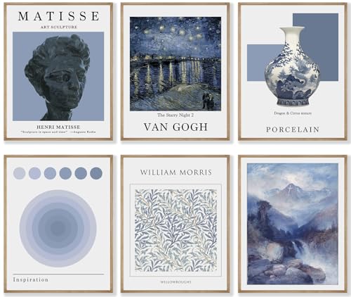 Crocothemis Abstract Matisse Wall Art Exhibition Posters, Vintage Art Boho Art Prints, Retro Room Decor for Aesthetic Bedroom, bule wall art, Unframed, 8 x 10 Inch(Blue)-A07 - color: Q Bluish grey, size: 8x10 in Unframed