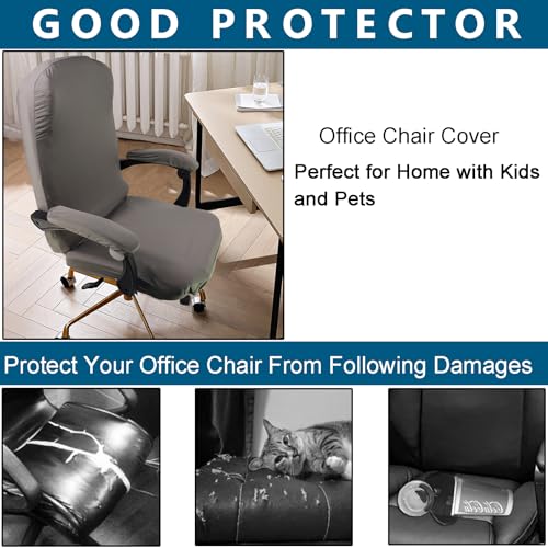 WOMACO Office Chair Covers, Stretch Computer Chair Cover with Armrest Covers, Universal Boss Chair Covers Modern Simplism Style High Back Chair Slipcover (Gray, Large) - color: 1-gray
