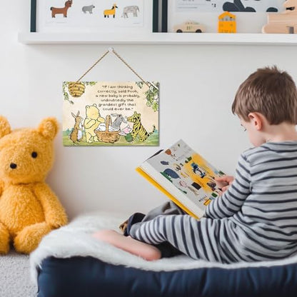 Hatzelou 1PCS Classic Winnie Baby Shower Centerpiece, Winnie Quotes Wall Hanging Sign, the Pooh Wall Sign Gifts, Adorable Winnie Sign for Home Bedroom Nursery, Perfect for Baby Shower Party Decor - size: 1pcs-new-baby
