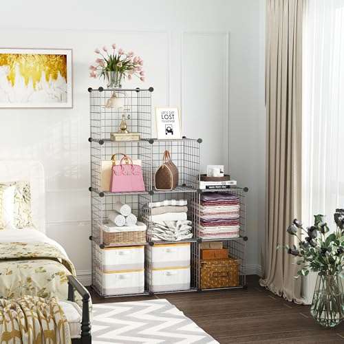 C&AHOME Wire Cube Storage, 9 - Cube Organizer Metal C Grids, Modular Shelves Units, Closet Organizer, Ideal for Home, Office, Living Room, 36.6”L x 12.4”W x 48.4”H, Silver Gray UWCS3009G - color: Silver Gray, size: 9 Cube