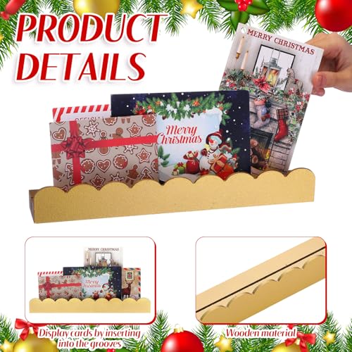 Cinnvoice 2 Pcs 12 Inch Scalloped Edge Christmas Card Display Wooden Christmas Card Holder Postcard Display Stand Organizer for Decoration Holiday Side Table Console Table Mantel Shelf Desk(Gold)