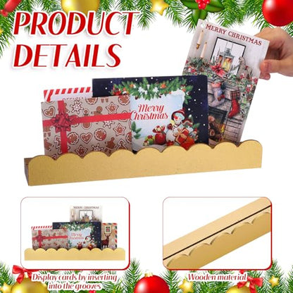 Cinnvoice 2 Pcs 12 Inch Scalloped Edge Christmas Card Display Wooden Christmas Card Holder Postcard Display Stand Organizer for Decoration Holiday Side Table Console Table Mantel Shelf Desk(Gold)