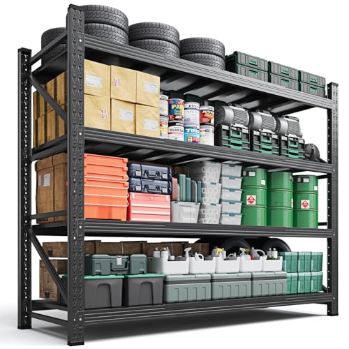 Letaya 71.3" W Metal Storage Shelves,5000LBS Heavy Duty Garage Shelving Units, 4 Tier Adjustable Utility Rack Shelf,Large Industrial Shelves,for Shop,Warehouse,Black (71.3" W x 24" D x 70" H) - color: Black, size: 71" W x 24" D x 70" H